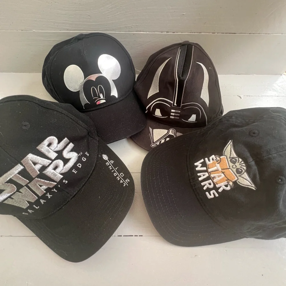 Disney Hat Family Pack. Qty 4 Black Adult / uni size Hats Star Wars, Mickey